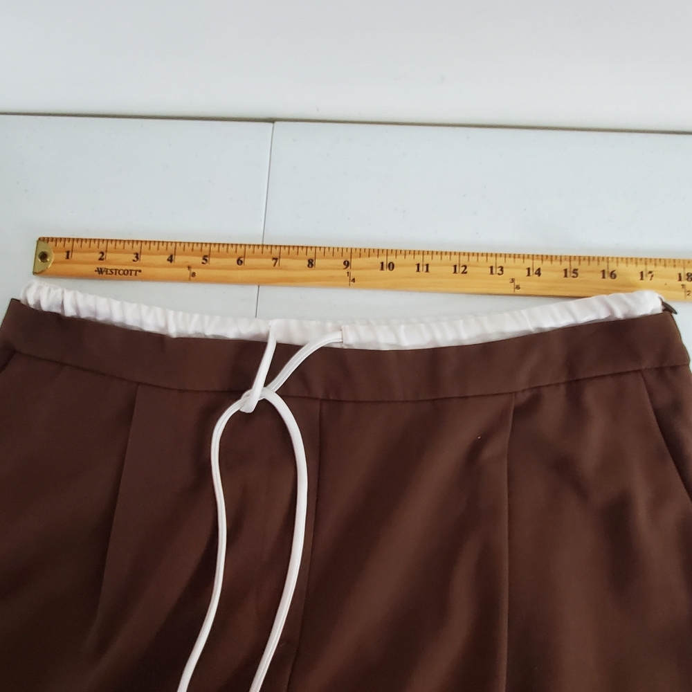 Zara Wide Leg Hi-Rise Pants Size XL Brown Satin Effect Waistband Trousers Casual - Picture 5 of 13